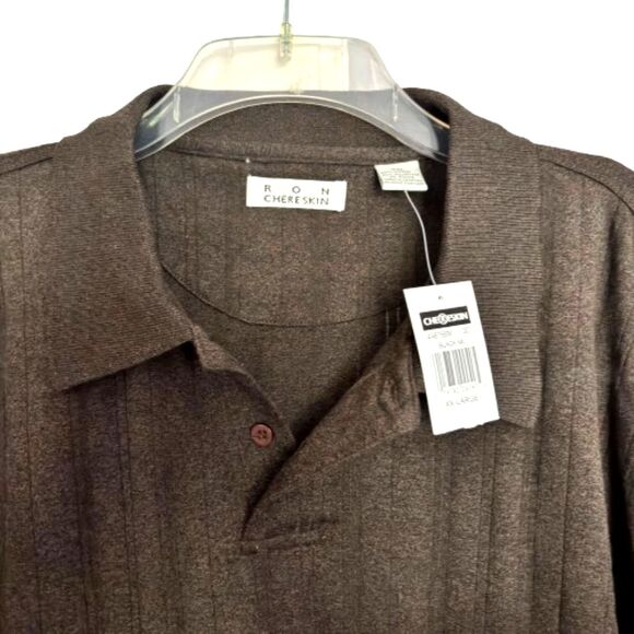 Chere Skin Men’s XXL LS Knit Polo Shirt Brown Collared Casual Pullover Top #B - Picture 3 of 6